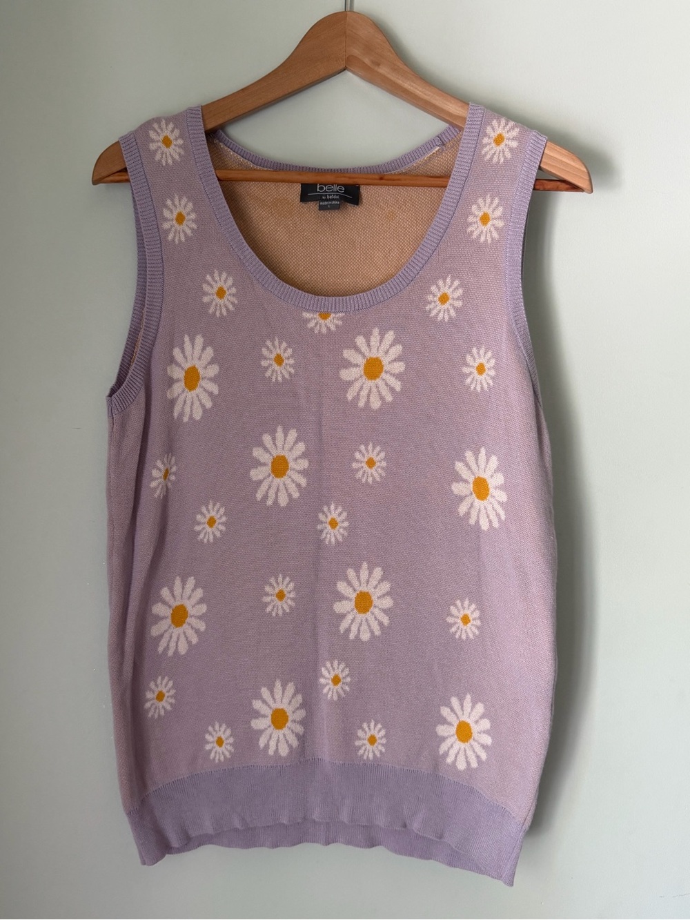 Belle by Beldini Lavender Daisy Knit Sweater Tank Top Large Cottagecore Floral